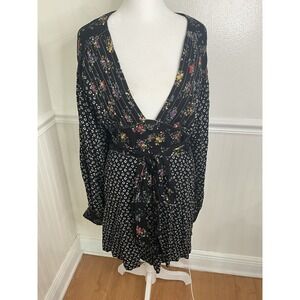 Free People Wonderland Printed Mini Dress Floral Y2K Boho Chic Women Size M‎